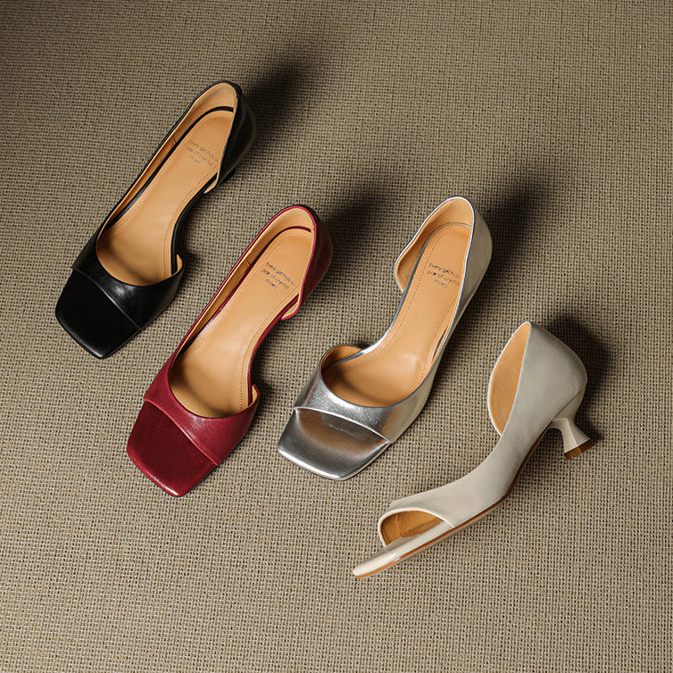 Monterey Peep-Toe Leather Heels