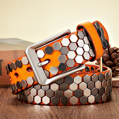 Volkan Genuine Leather Studded Belt