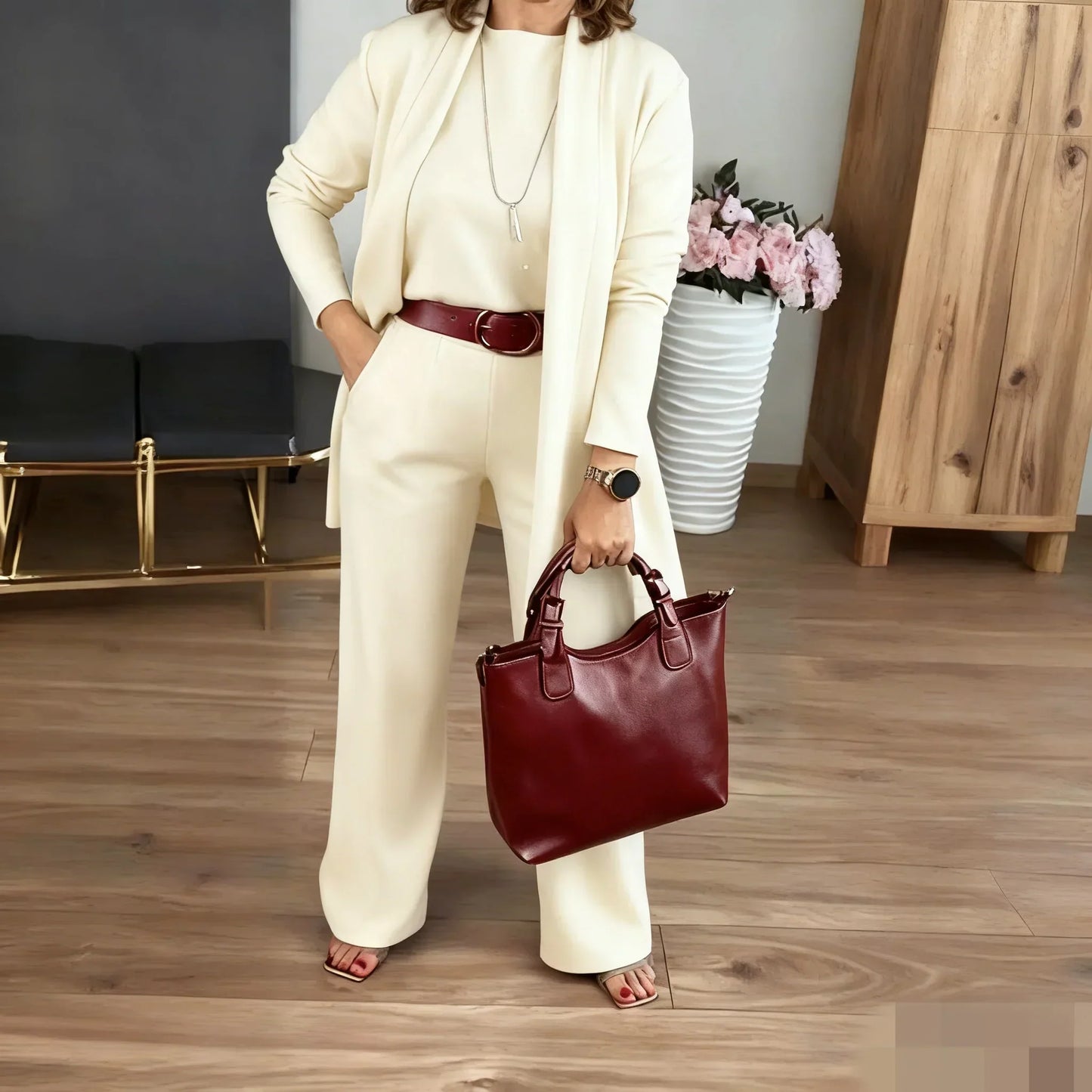 Nora Belle 3-Piece Set Including Long Cardigan, Top, and Pants