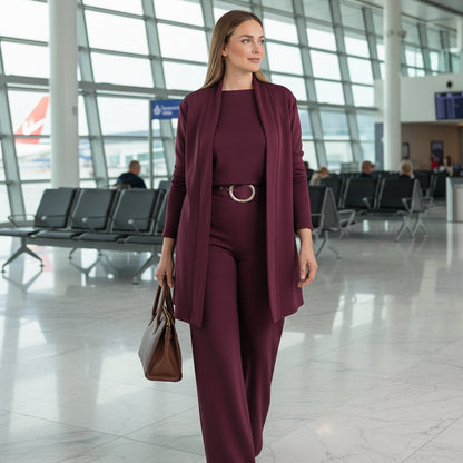 Nora Belle 3-Piece Set Including Long Cardigan, Top, and Pants