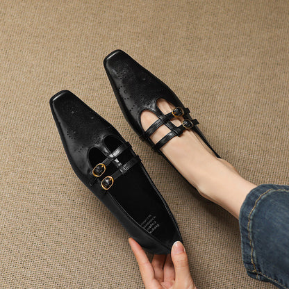 Aspen Buckled Leather Flats