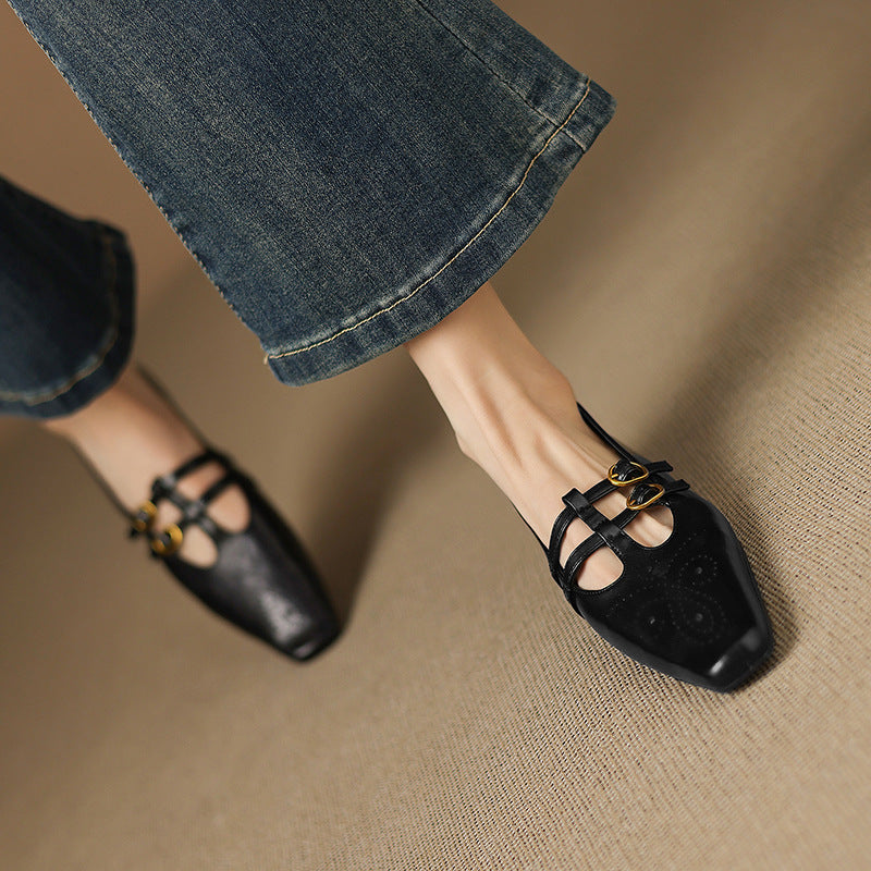 Aspen Buckled Leather Flats