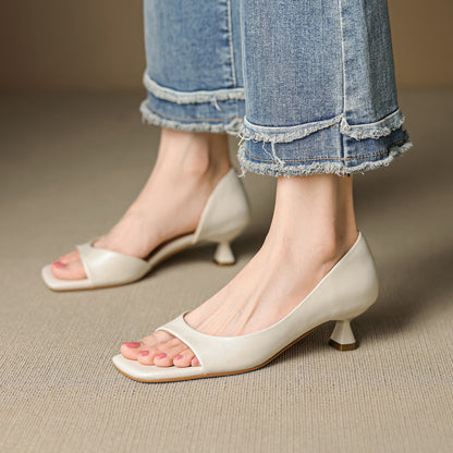 Monterey Peep-Toe Leather Heels