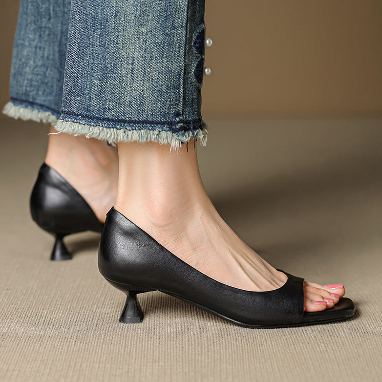 Monterey Peep-Toe Leather Heels
