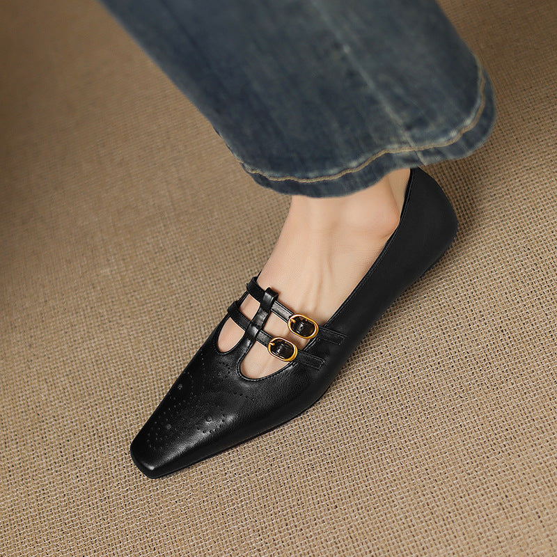 Aspen Buckled Leather Flats
