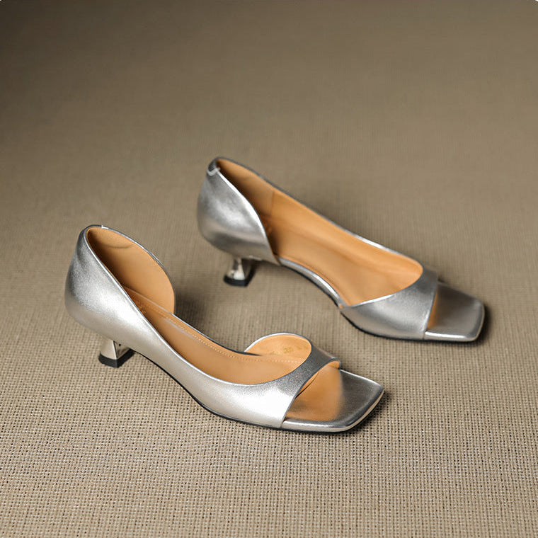 Monterey Peep-Toe Leather Heels