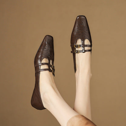 Aspen Buckled Leather Flats