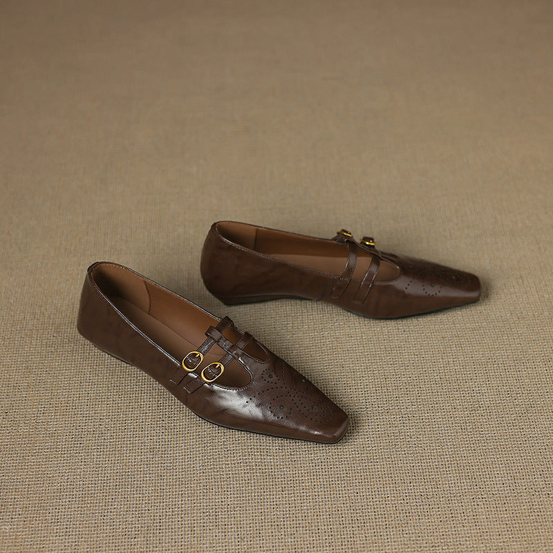 Aspen Buckled Leather Flats