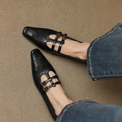 Aspen Buckled Leather Flats