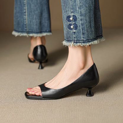 Monterey Peep-Toe Leather Heels