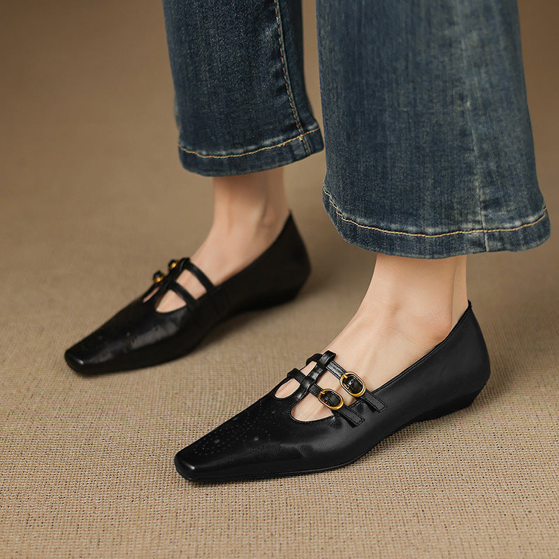 Aspen Buckled Leather Flats