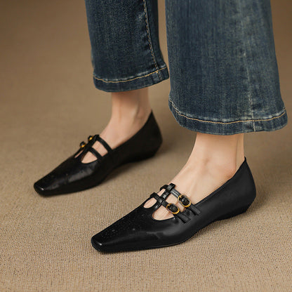Aspen Buckled Leather Flats
