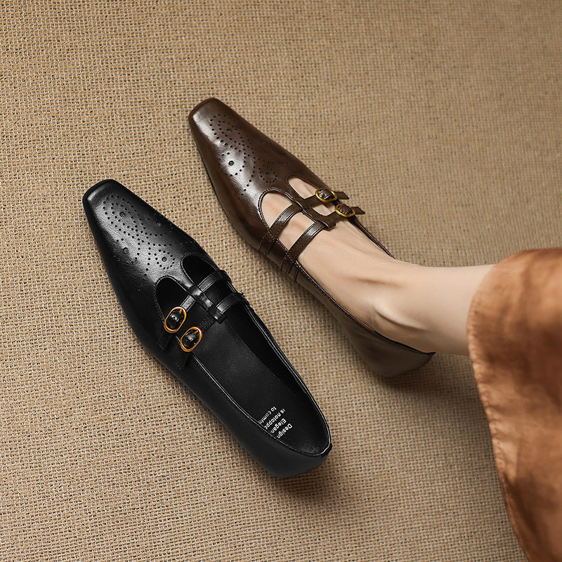 Aspen Buckled Leather Flats