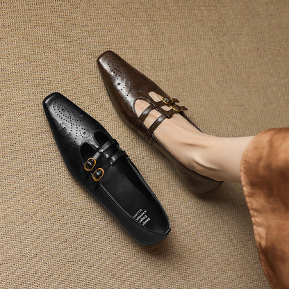 Aspen Buckled Leather Flats