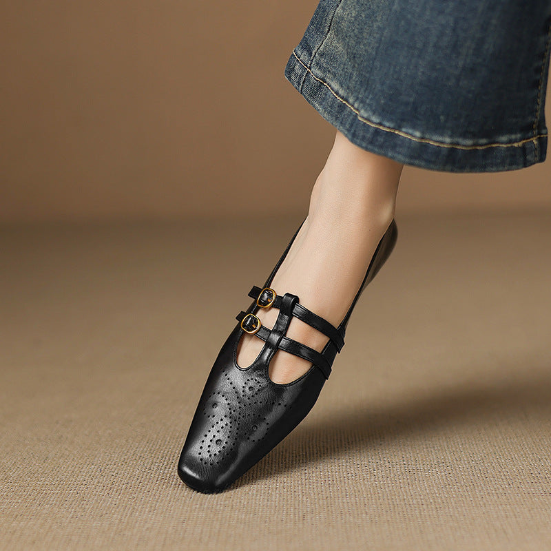 Aspen Buckled Leather Flats