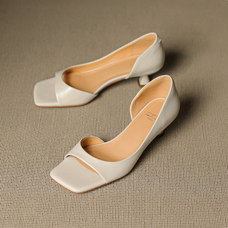 Monterey Peep-Toe Leather Heels