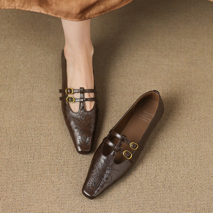 Aspen Buckled Leather Flats