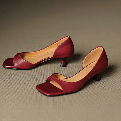 Monterey Peep-Toe Leather Heels