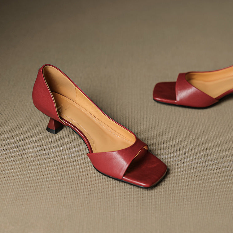 Monterey Peep-Toe Leather Heels