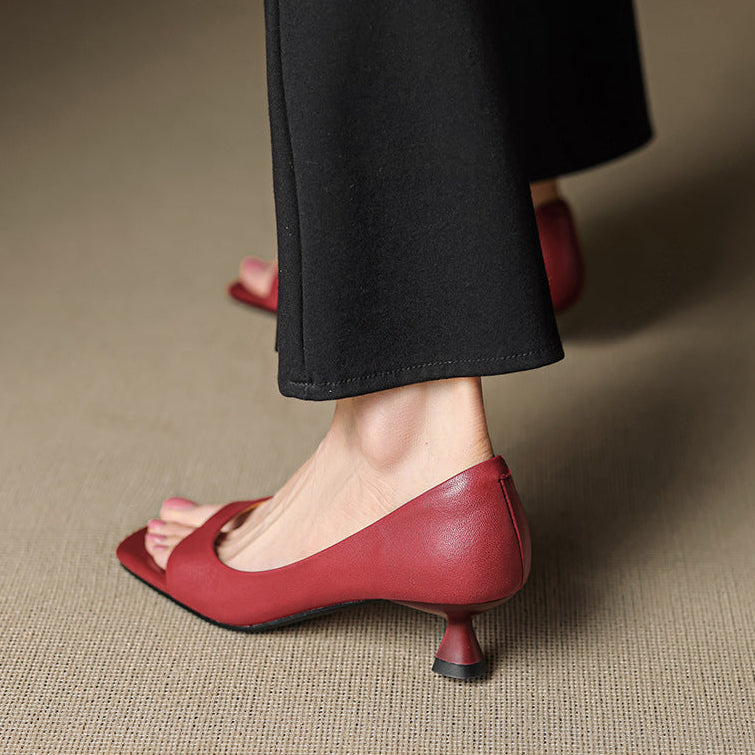 Monterey Peep-Toe Leather Heels