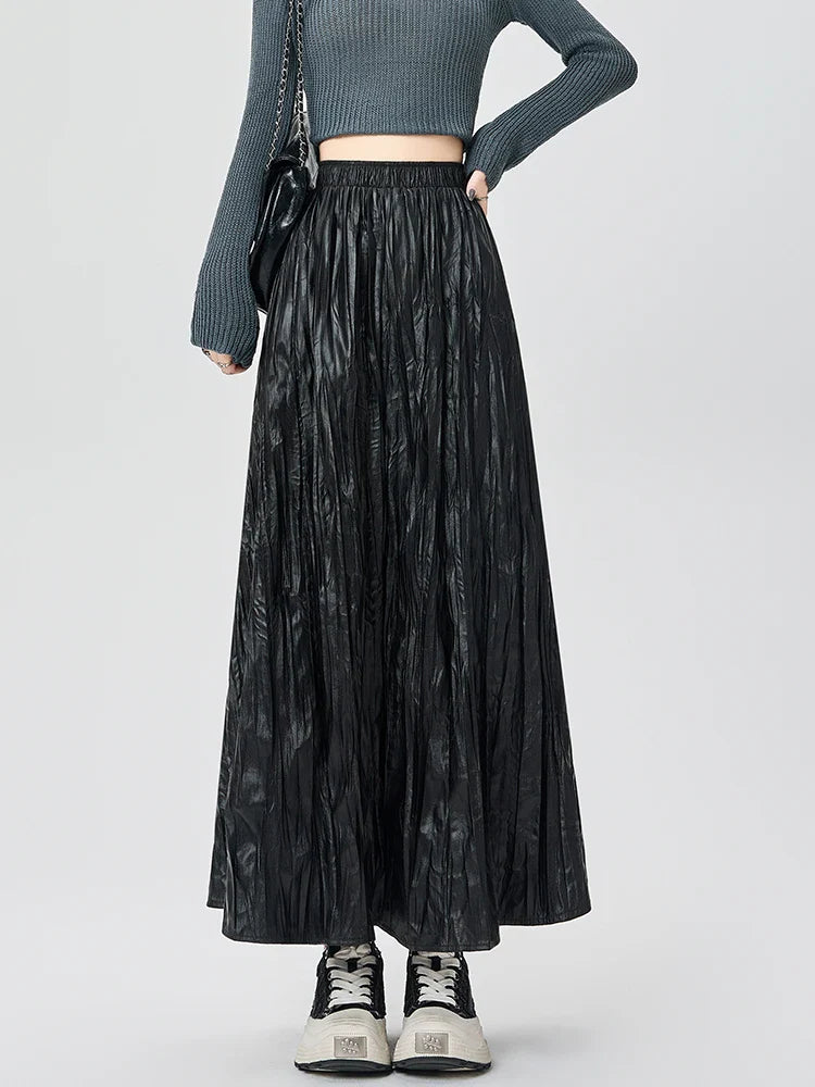 Amelia Crinkle Leather Maxi Skirt