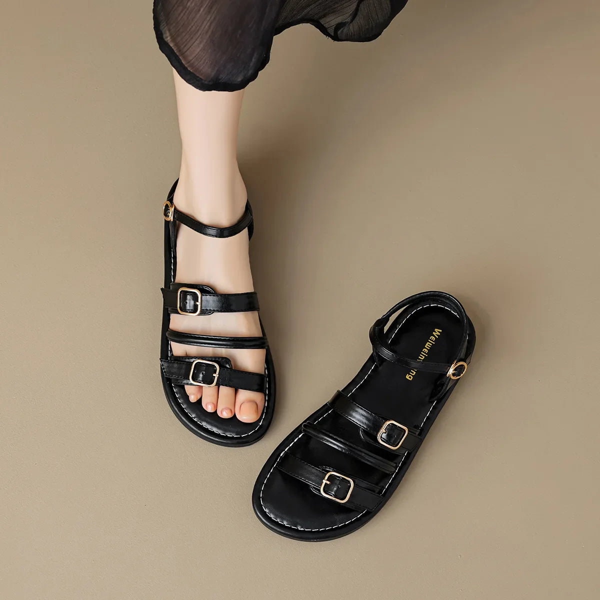 Jules Leather Buckled Flats