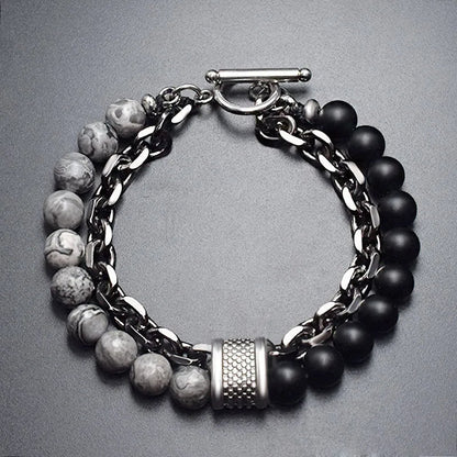 Obsidian Bead & Chain Bracelet